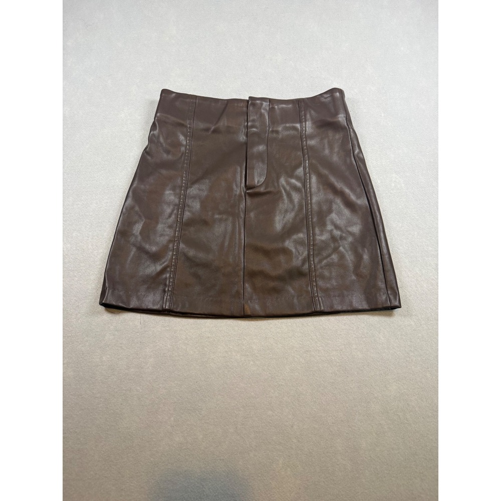 ASTR The Label Brown Faux Leather Mini Skirt Seamed A-Line Size Small